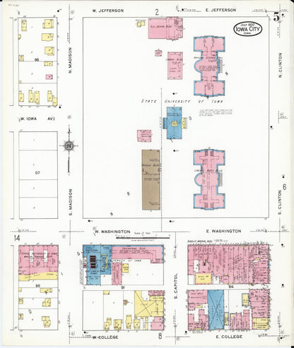 Sanborn Fire Insurance Map from Iowa City, Johnson County, Iowa (1920), Sheet #0005 - Historic Sanborn Fire Insurance Map Print