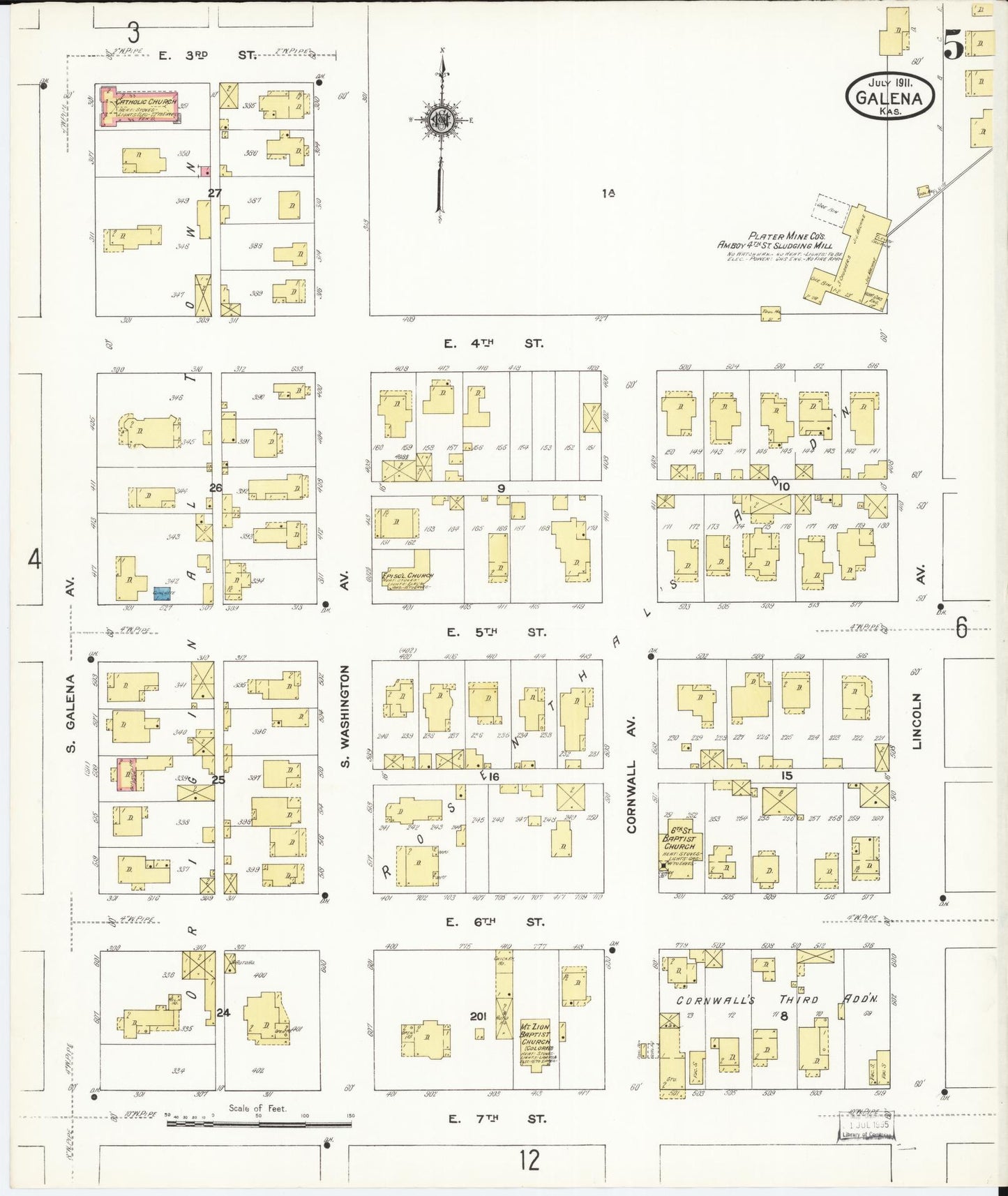 Sanborn Fire Insurance Map from Galena, Cherokee County, Kansas (1911), Sheet #0005 - Complete Map Set gallery image, historic Sanborn map, vintage wall art, Kansas Kansas