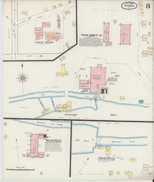 Sanborn Fire Insurance Map from Rome, Floyd County, Georgia (1888), Sheet #0008 - Historic Sanborn Fire Insurance Map Print, vintage old map wall art, antique decor, genealogy gift, Georgia Georgia map