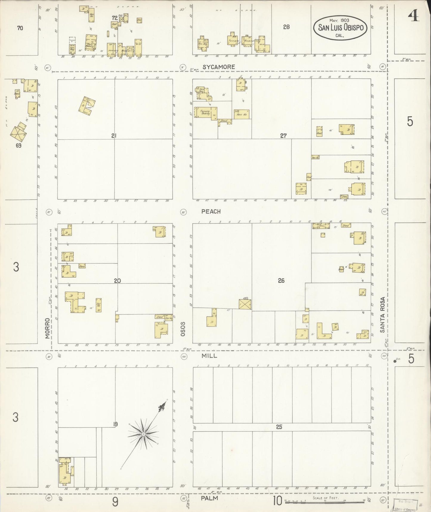 Sanborn Fire Insurance Map from San Luis Obispo, San Luis Obispo County, California (1903), Sheet #0004 - Complete Map Set gallery image, historic Sanborn map, vintage wall art, California California
