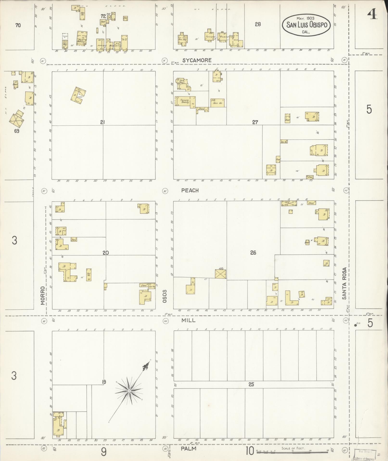 Sanborn Fire Insurance Map from San Luis Obispo, San Luis Obispo County, California (1903), Sheet #0004 - Complete Map Set gallery image, historic Sanborn map, vintage wall art, California California