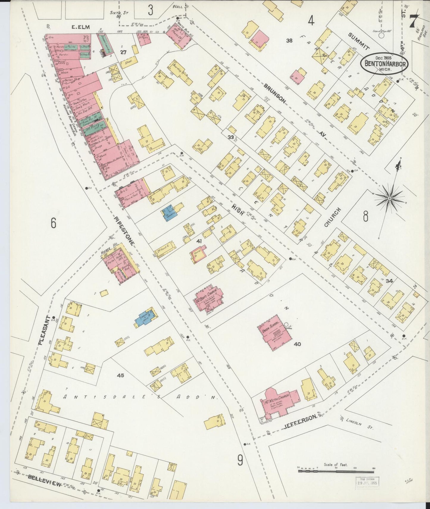 Sanborn Fire Insurance Map from Benton Harbor, Berrien County, Michigan (1905), Sheet #0007 - Complete Map Set gallery image, historic Sanborn map, vintage wall art, Michigan Michigan