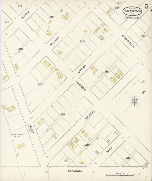 Sanborn Fire Insurance Map from New Whatcom, Whatcom County, Washington (1890), Sheet #0005 - Historic Sanborn Fire Insurance Map Print, vintage old map wall art, antique decor, genealogy gift, Washington Washington map