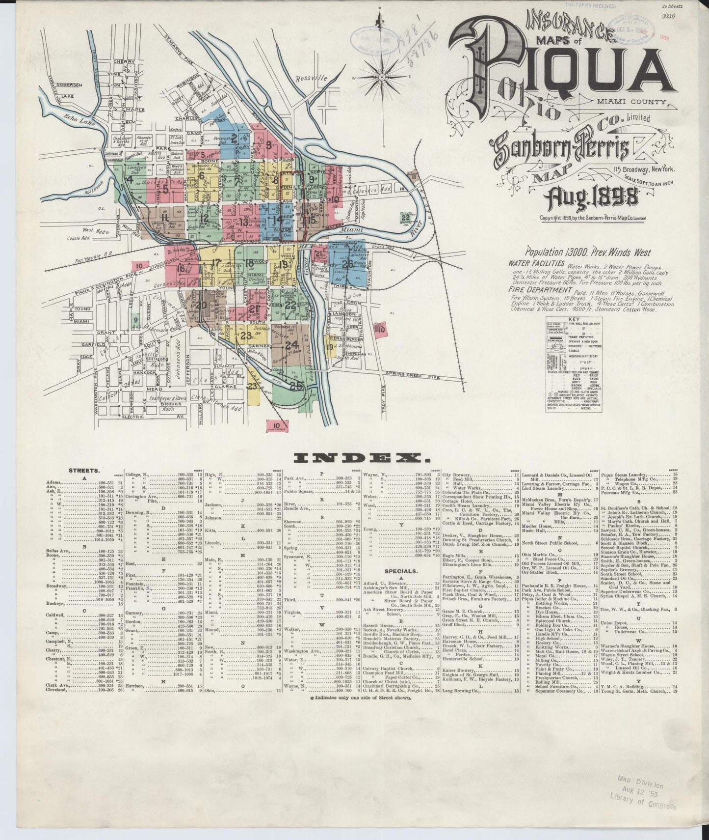 Sanborn Fire Insurance Map from Piqua, Miami County, Ohio. (1898) – Historic Sanborn Fire Insurance Map Print
