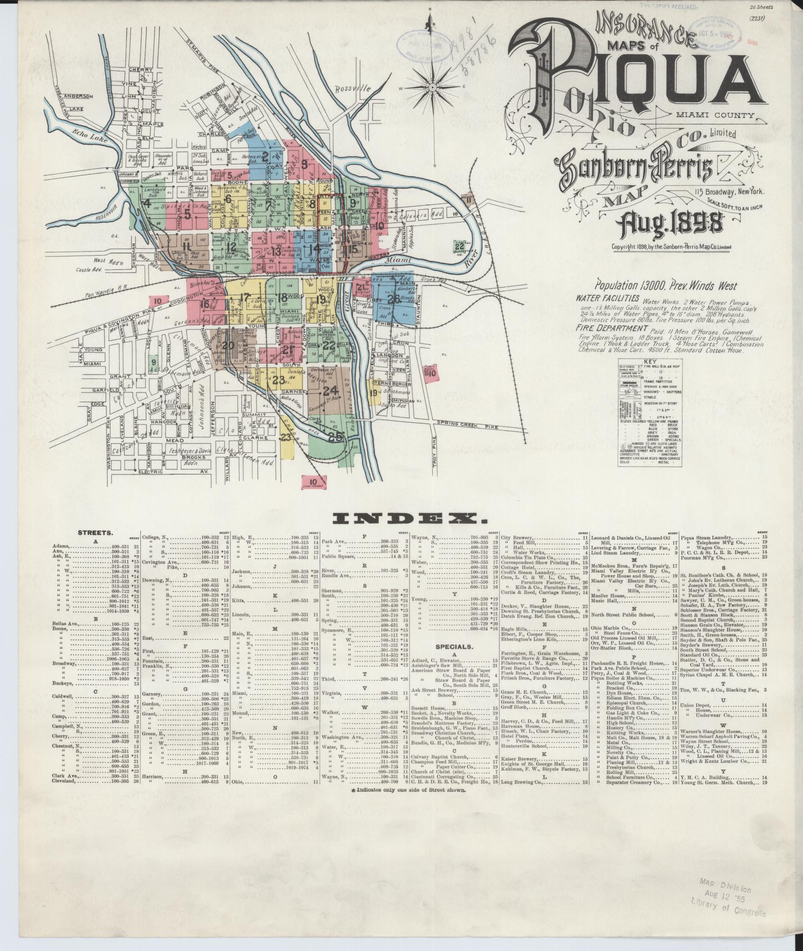 Sanborn Fire Insurance Map from Piqua, Miami County, Ohio. (1898) – Historic Sanborn Fire Insurance Map Print