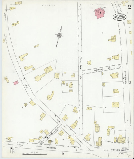 Sanborn Fire Insurance Map from Grafton, Worcester County, Massachusetts (1910), Sheet #0002 - Historic Sanborn Fire Insurance Map Print, vintage old map wall art, antique decor, genealogy gift, Massachusetts Massachusetts map