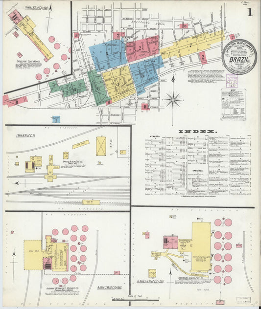 Sanborn Fire Insurance Map from Brazil, Clay County, Indiana (1902), Sheet #0001 - Historic Sanborn Fire Insurance Map Print, vintage old map wall art, antique decor, genealogy gift, Indiana Indiana map