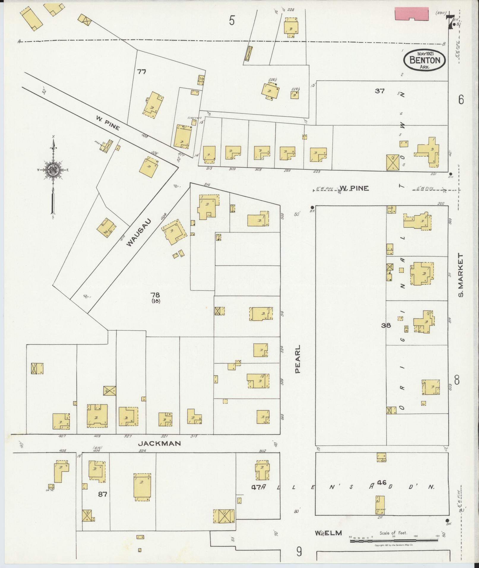 Sanborn Fire Insurance Map from Benton, Saline County, Arkansas (1921), Sheet #0007 - Complete Map Set gallery image, historic Sanborn map, vintage wall art, Arkansas Arkansas