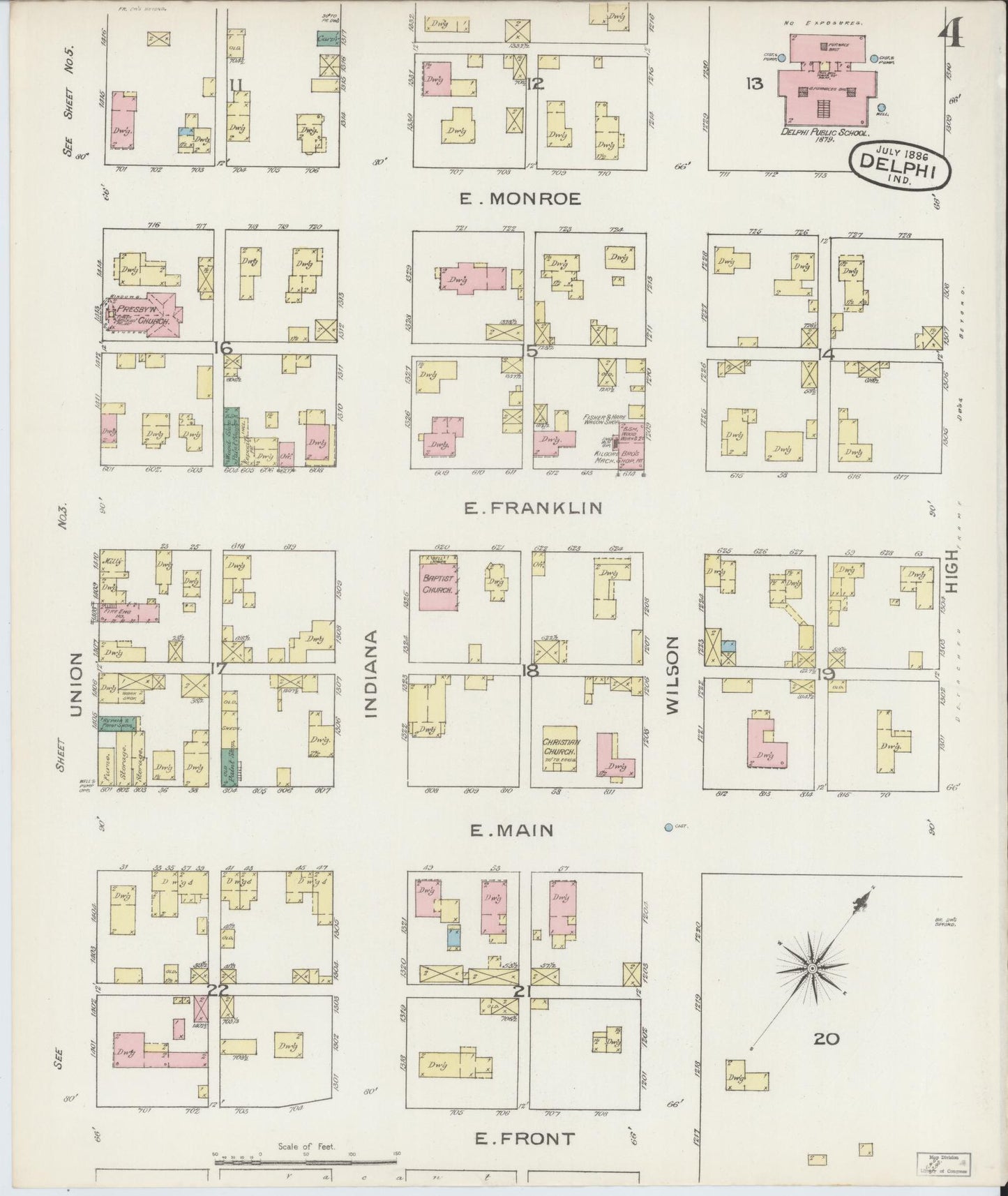 Sanborn Fire Insurance Map from Delphi, Carroll County, Indiana (1886), Sheet #0004 - Historic Sanborn Fire Insurance Map Print, vintage old map wall art, antique decor, genealogy gift, Indiana Indiana map