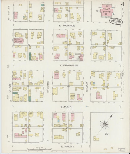 Sanborn Fire Insurance Map from Delphi, Carroll County, Indiana (1886), Sheet #0004 - Historic Sanborn Fire Insurance Map Print, vintage old map wall art, antique decor, genealogy gift, Indiana Indiana map
