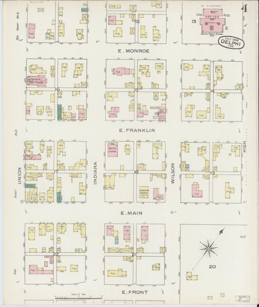 Sanborn Fire Insurance Map from Delphi, Carroll County, Indiana (1886), Sheet #0004 - Historic Sanborn Fire Insurance Map Print, vintage old map wall art, antique decor, genealogy gift, Indiana Indiana map