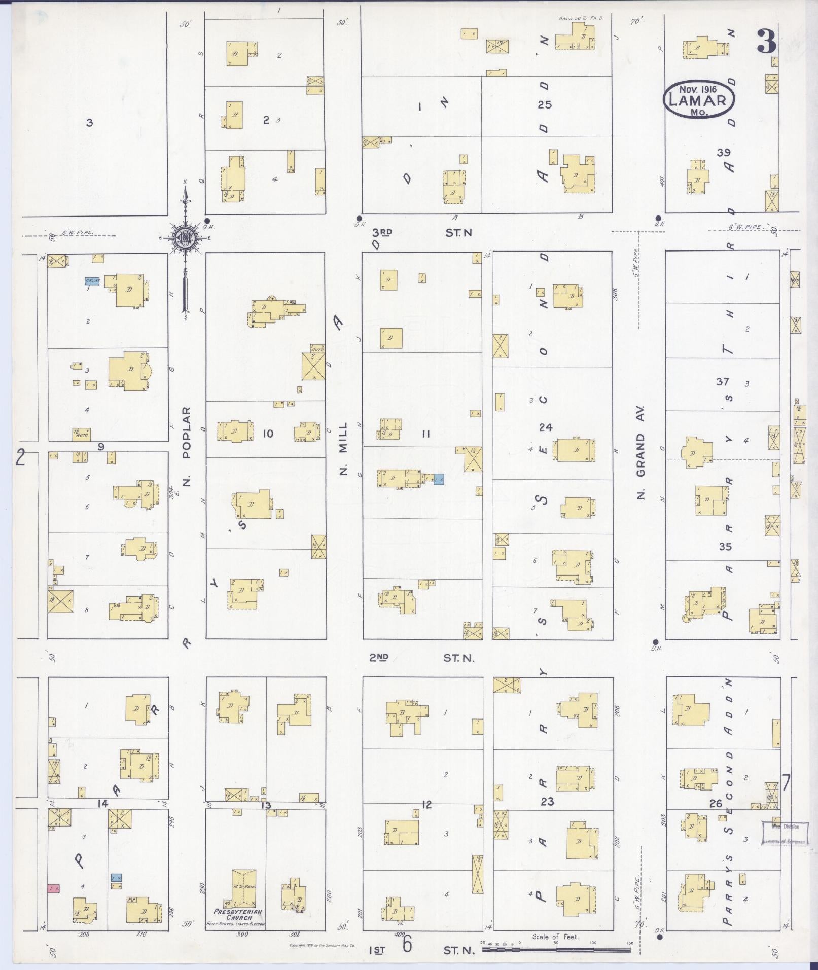 Sanborn Fire Insurance Map from Lamar, Barton County, Missouri (1916), Sheet #0003 - Historic Sanborn Fire Insurance Map Print, vintage old map wall art, antique decor, genealogy gift, Missouri Missouri map