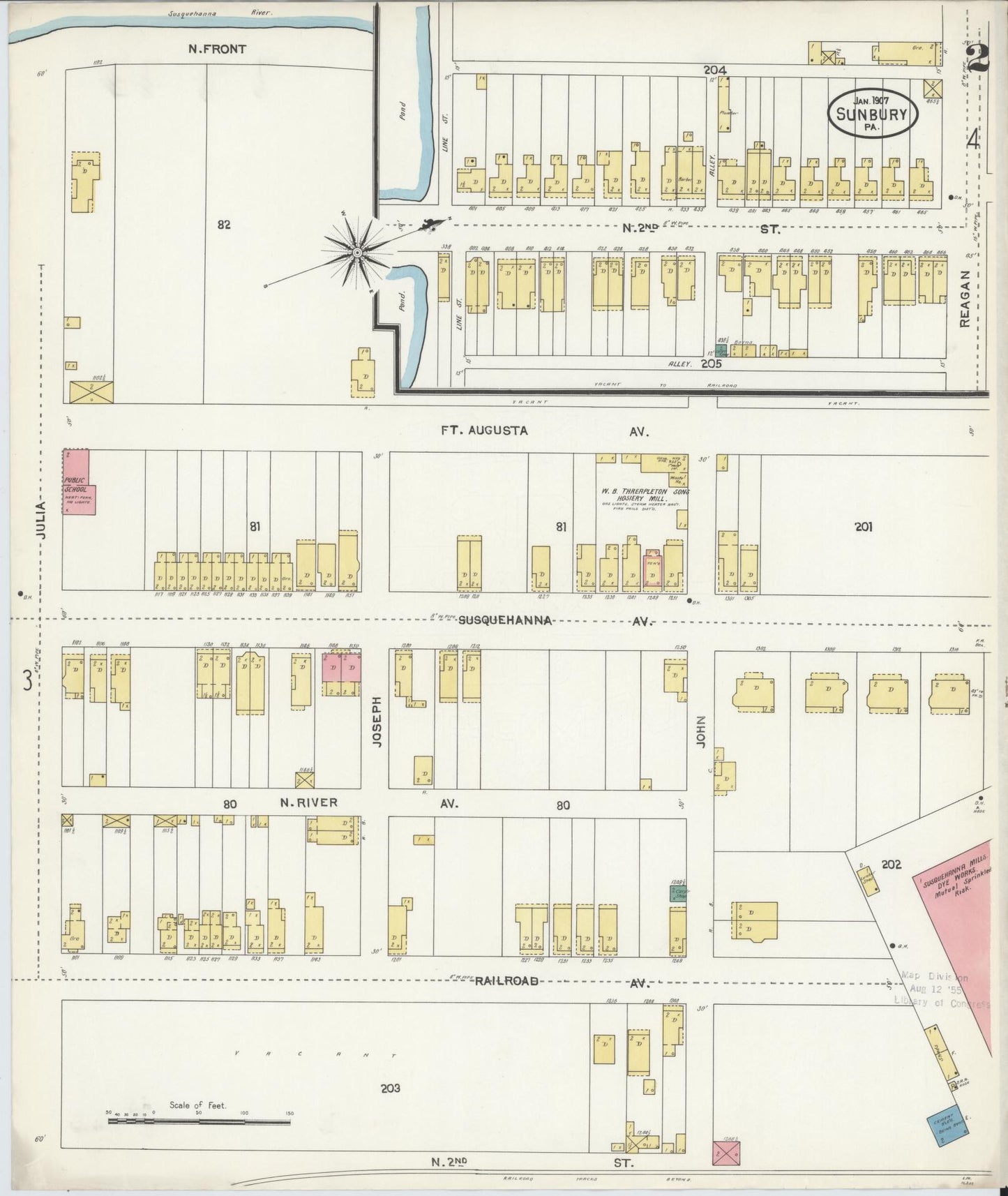 Sanborn Fire Insurance Map from Sunbury, Northumberland County, Pennsylvania (1907), Sheet #0002 - Complete Map Set gallery image, historic Sanborn map, vintage wall art, Pennsylvania Pennsylvania