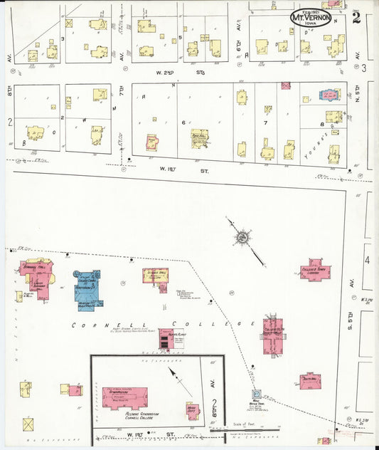 Sanborn Fire Insurance Map from Mount Vernon, Linn County, Iowa (1921), Sheet #0002 - Historic Sanborn Fire Insurance Map Print, vintage old map wall art