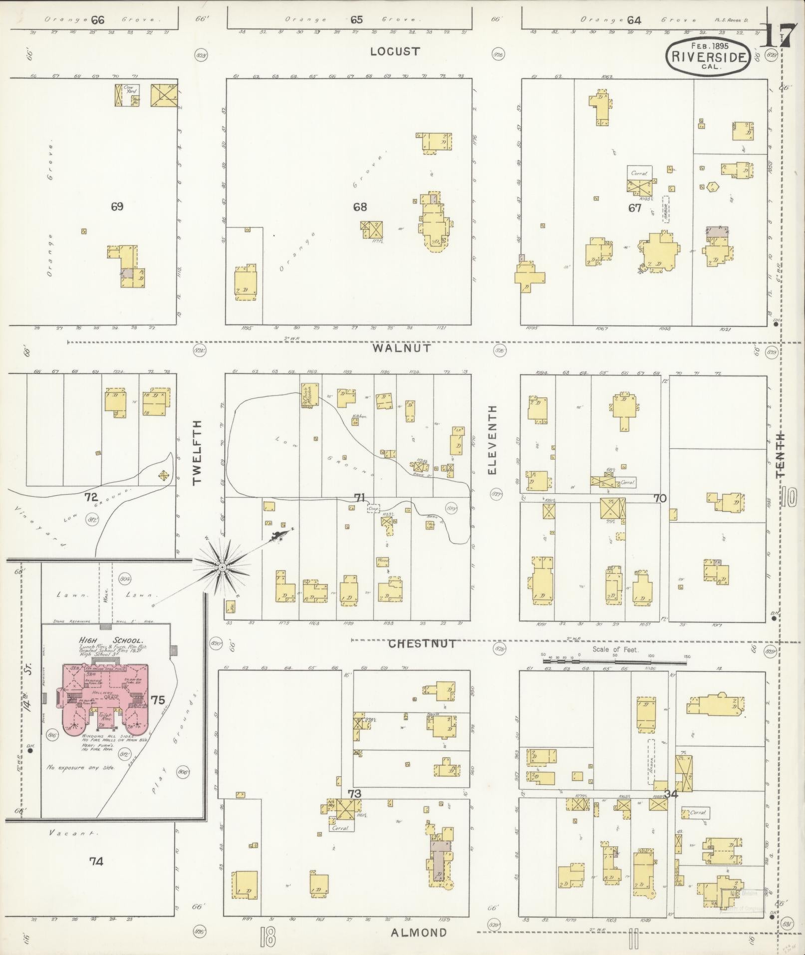Sanborn Fire Insurance Map from Riverside, Riverside County, California (1895), Sheet #0017 - Complete Map Set gallery image, historic Sanborn map, vintage wall art, California California