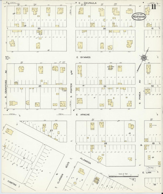Sanborn Fire Insurance Map from Norman, Cleveland County, Oklahoma (1914), Sheet #0011 - Historic Sanborn Fire Insurance Map Print, vintage old map wall art, antique decor, genealogy gift, Oklahoma Oklahoma map