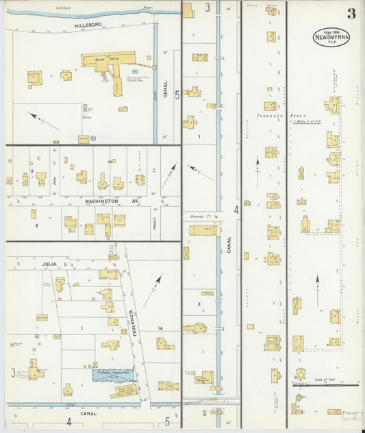 Sanborn Fire Insurance Map from New Smyrna, Valusia County, Florida (1906), Sheet #0003 - Historic Sanborn Fire Insurance Map Print, vintage old map wall art, antique decor, genealogy gift, Florida Florida map