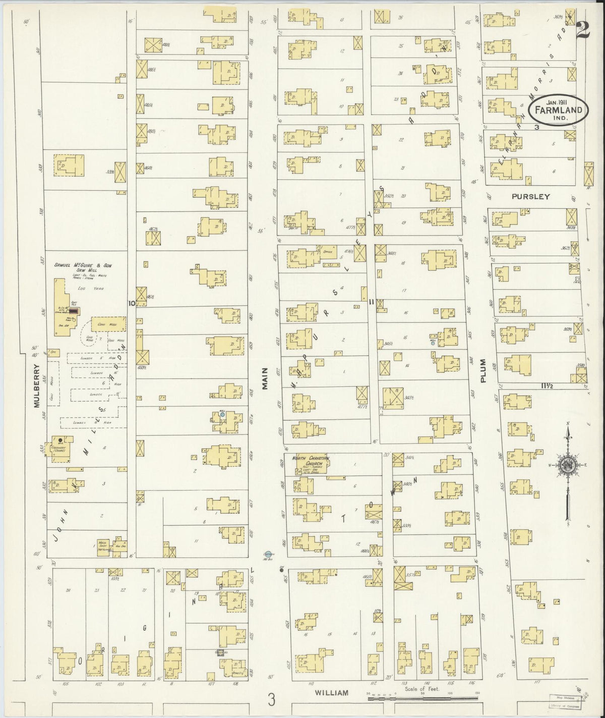 Sanborn Fire Insurance Map from Farmland, Randolph County, Indiana (1911), Sheet #0002 - Historic Sanborn Fire Insurance Map Print, vintage old map wall art, antique decor, genealogy gift, Indiana Indiana map