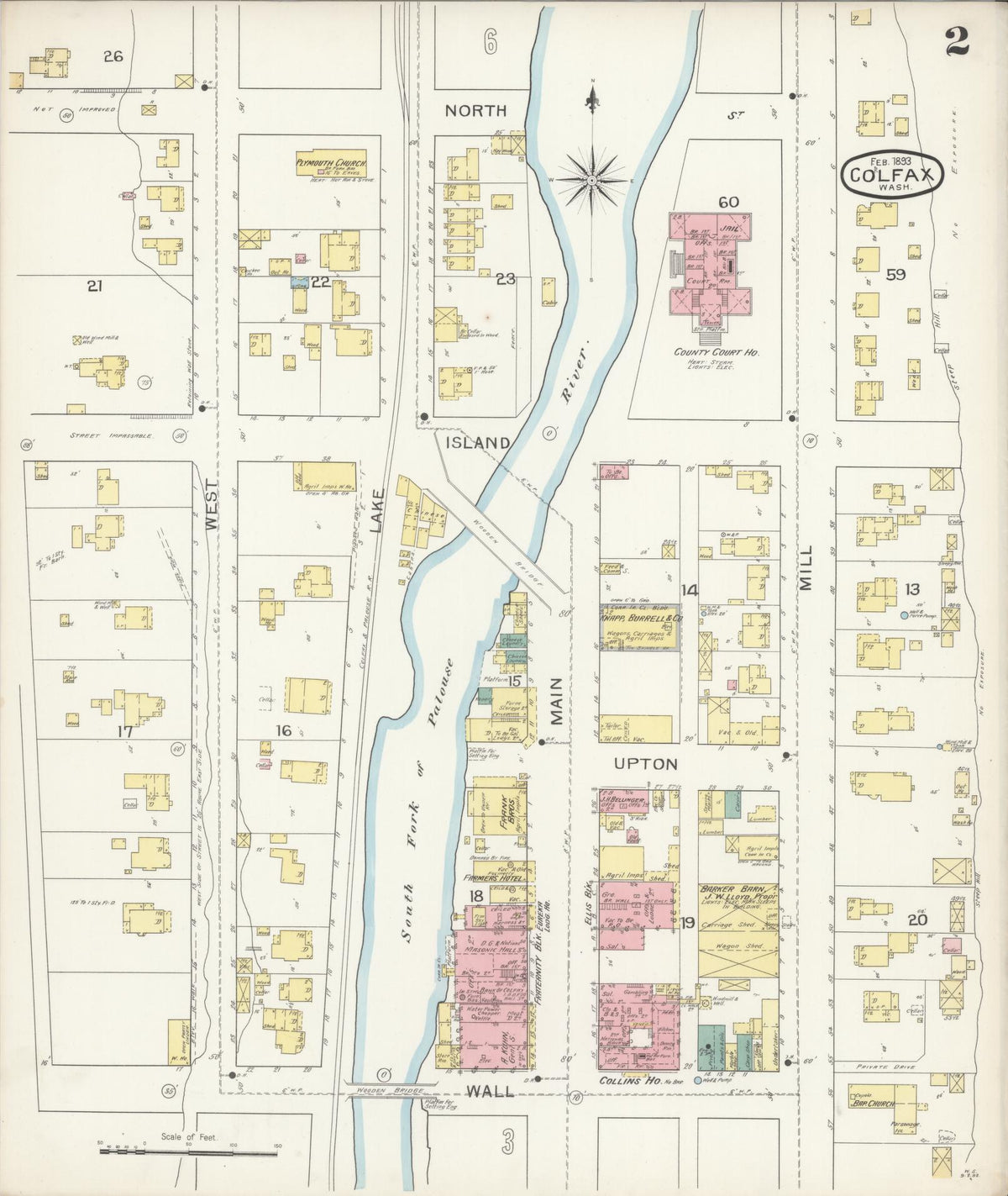 Sanborn Fire Insurance Map from Colfax, Whitman County, Washington (1893), Sheet #0002 - Historic Sanborn Fire Insurance Map Print, vintage old map wall art, antique decor, genealogy gift, Washington Washington map