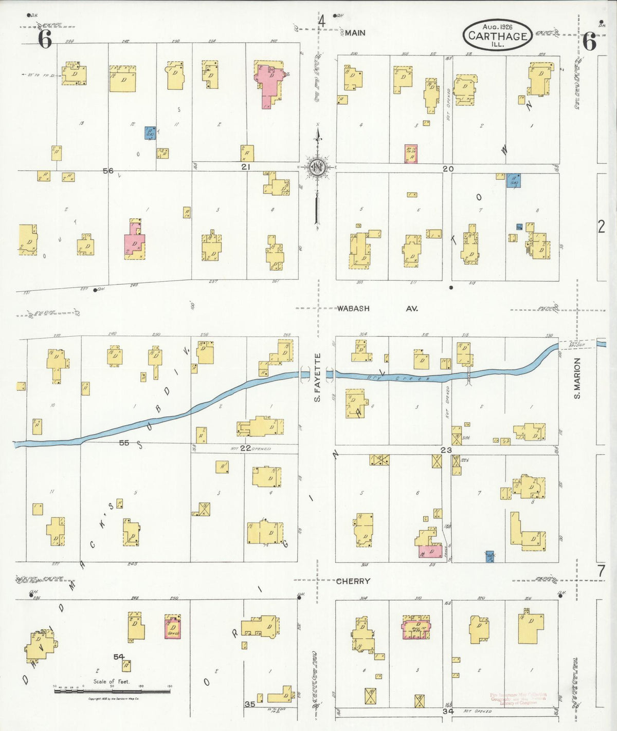 Sanborn Fire Insurance Map from Carthage, Hancock County, Illinois (1926), Sheet #0006 - Complete Map Set gallery image, historic Sanborn map, vintage wall art, Illinois Illinois
