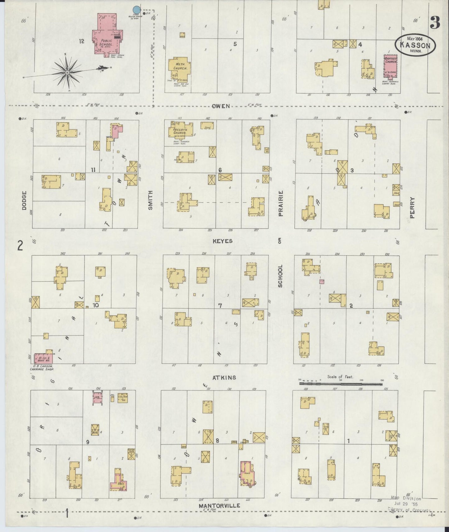 Sanborn Fire Insurance Map from Kasson, Dodge County, Minnesota (1904), Sheet #0003 - Historic Sanborn Fire Insurance Map Print, vintage old map wall art, antique decor, genealogy gift, Minnesota Minnesota map