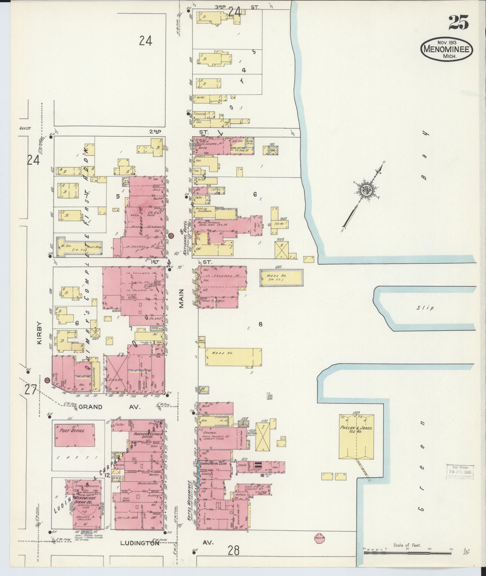 Sanborn Fire Insurance Map from Menominee, Menominee County, Michigan (1913), Sheet #0025 - Historic Sanborn Fire Insurance Map Print, vintage old map wall art, antique decor, genealogy gift, Michigan Michigan map