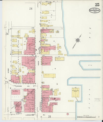 Sanborn Fire Insurance Map from Menominee, Menominee County, Michigan (1913), Sheet #0025 - Historic Sanborn Fire Insurance Map Print, vintage old map wall art, antique decor, genealogy gift, Michigan Michigan map