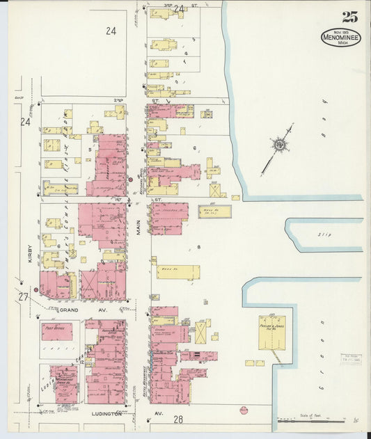 Sanborn Fire Insurance Map from Menominee, Menominee County, Michigan (1913), Sheet #0025 - Historic Sanborn Fire Insurance Map Print, vintage old map wall art, antique decor, genealogy gift, Michigan Michigan map