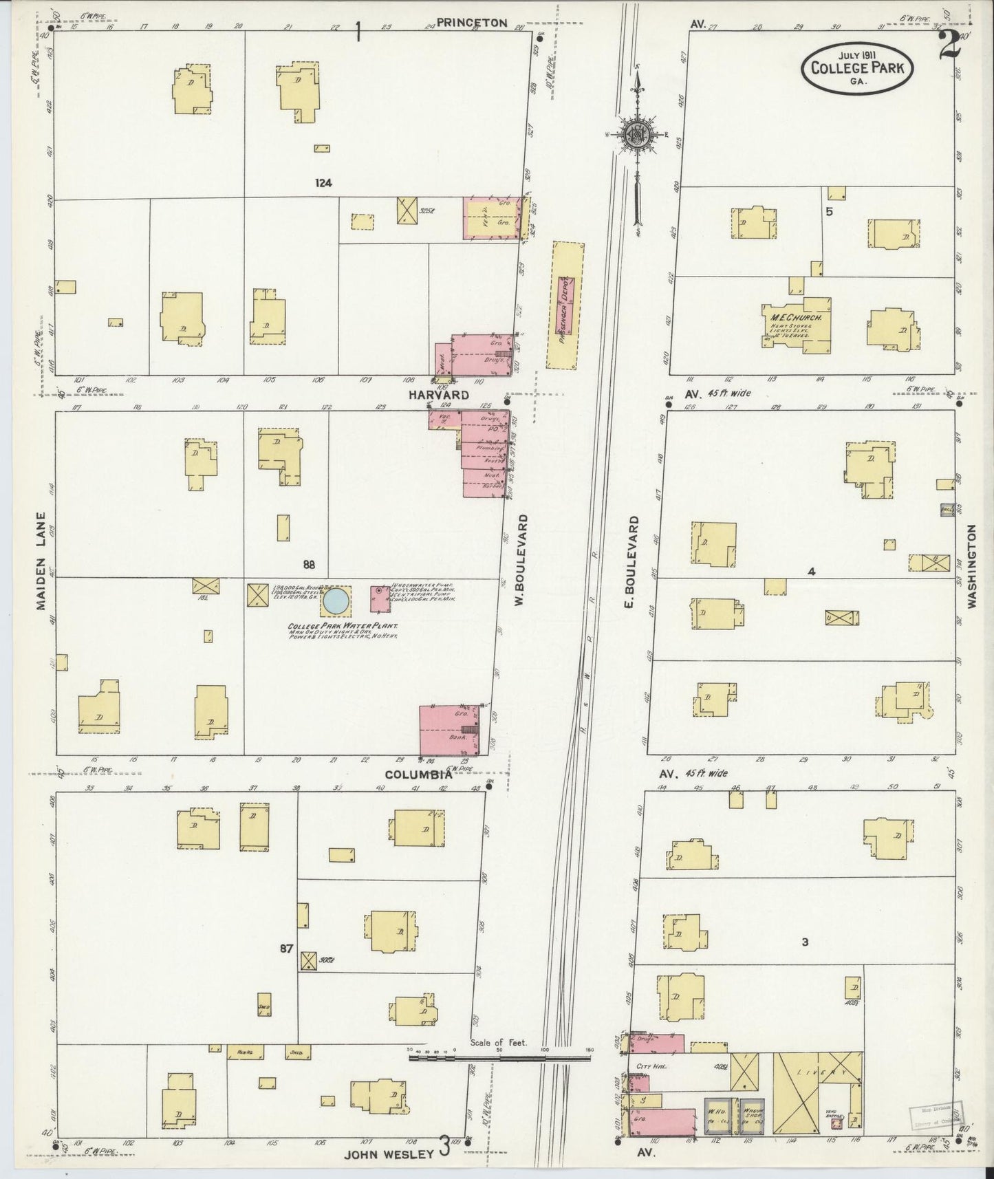 Sanborn Fire Insurance Map from College Park, Fulton County, Georgia (1911), Sheet #0002 - Complete Map Set gallery image, historic Sanborn map, vintage wall art, Georgia Georgia