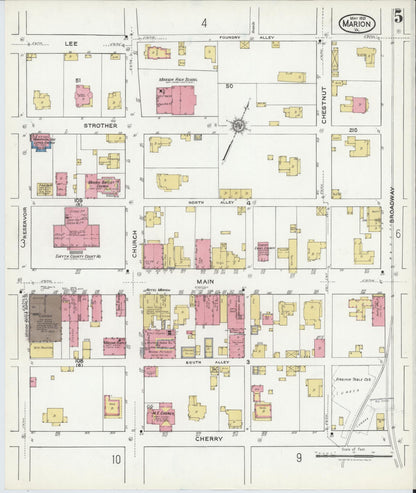 Sanborn Fire Insurance Map from Marion, Smyth County, Virginia (1921), Sheet #0005 - Complete Map Set gallery image, historic Sanborn map, vintage wall art, Virginia Virginia