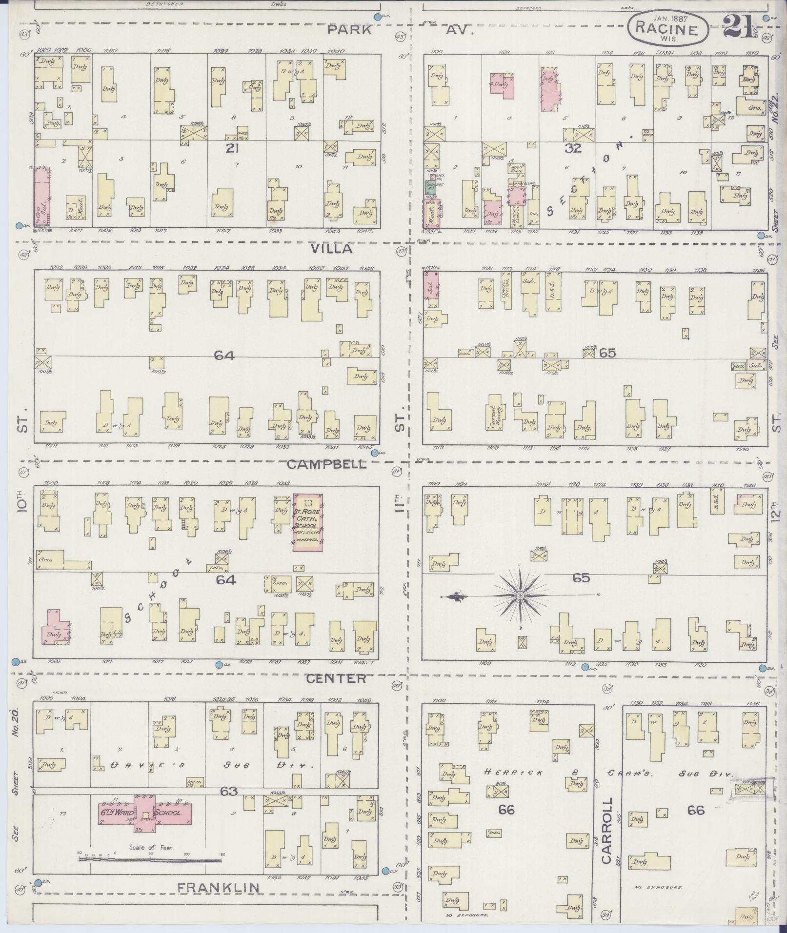 Sanborn Fire Insurance Map from Racine, Racine County, Wisconsin (1887), Sheet #0021 - Historic Sanborn Fire Insurance Map Print, vintage old map wall art, antique decor, genealogy gift, Wisconsin Wisconsin map
