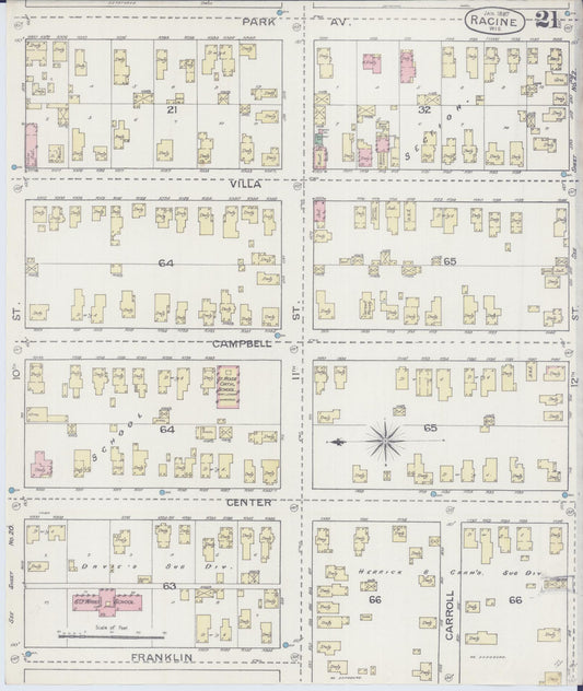 Sanborn Fire Insurance Map from Racine, Racine County, Wisconsin (1887), Sheet #0021 - Historic Sanborn Fire Insurance Map Print, vintage old map wall art, antique decor, genealogy gift, Wisconsin Wisconsin map