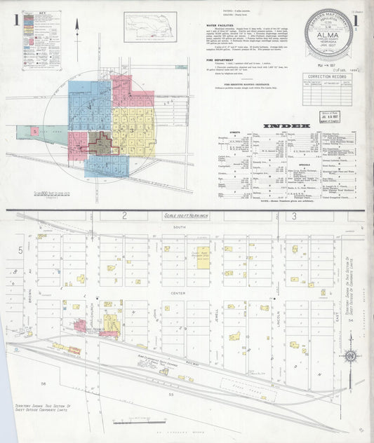Sanborn Fire Insurance Map from Alma, Harlan County, Nebraska (1937), Sheet #0001 - Historic Sanborn Fire Insurance Map Print, vintage old map wall art, antique decor, genealogy gift, Nebraska Nebraska map