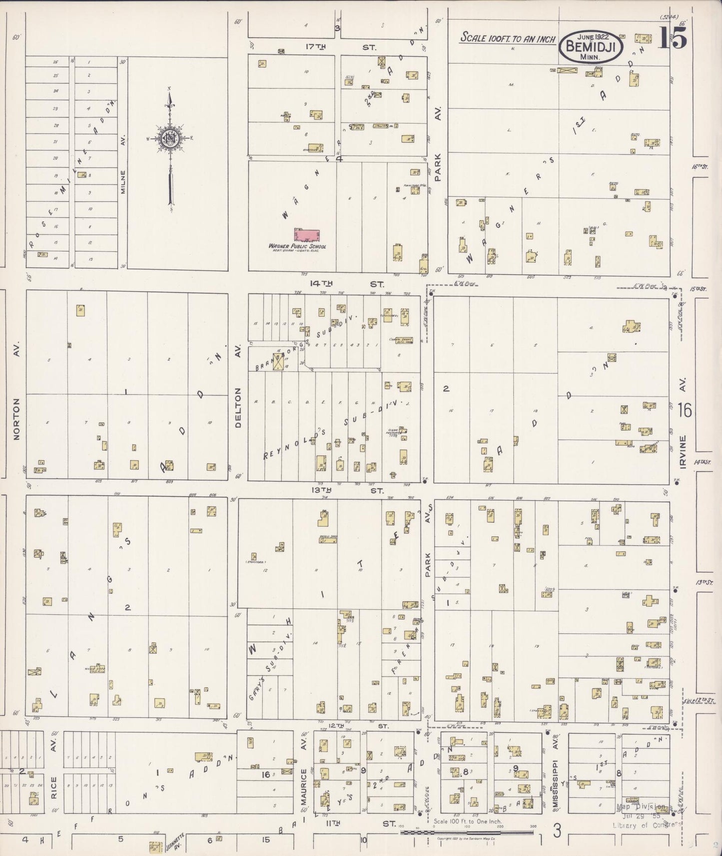 Sanborn Fire Insurance Map from Bemidji, Beltrami County, Minnesota (1922), Sheet #0015 - Complete Map Set gallery image, historic Sanborn map, vintage wall art, Minnesota Minnesota