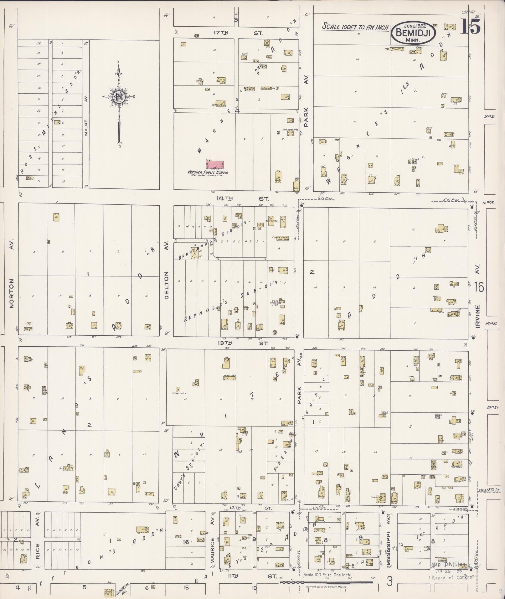 Sanborn Fire Insurance Map from Bemidji, Beltrami County, Minnesota (1922), Sheet #0015 - Complete Map Set gallery image, historic Sanborn map, vintage wall art, Minnesota Minnesota