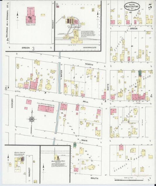Sanborn Fire Insurance Map from Mascoutah, Saint Clair County, Illinois (1910), Sheet #0005 - Historic Sanborn Fire Insurance Map Print, vintage old map wall art, antique decor, genealogy gift, Illinois Illinois map