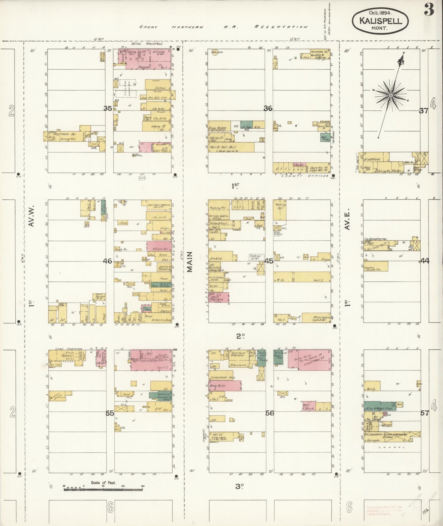 Sanborn Fire Insurance Map from Kalispell, Flathead County, Montana (1894), Sheet #0003 - Complete Map Set gallery image, historic Sanborn map, vintage wall art, Montana Montana