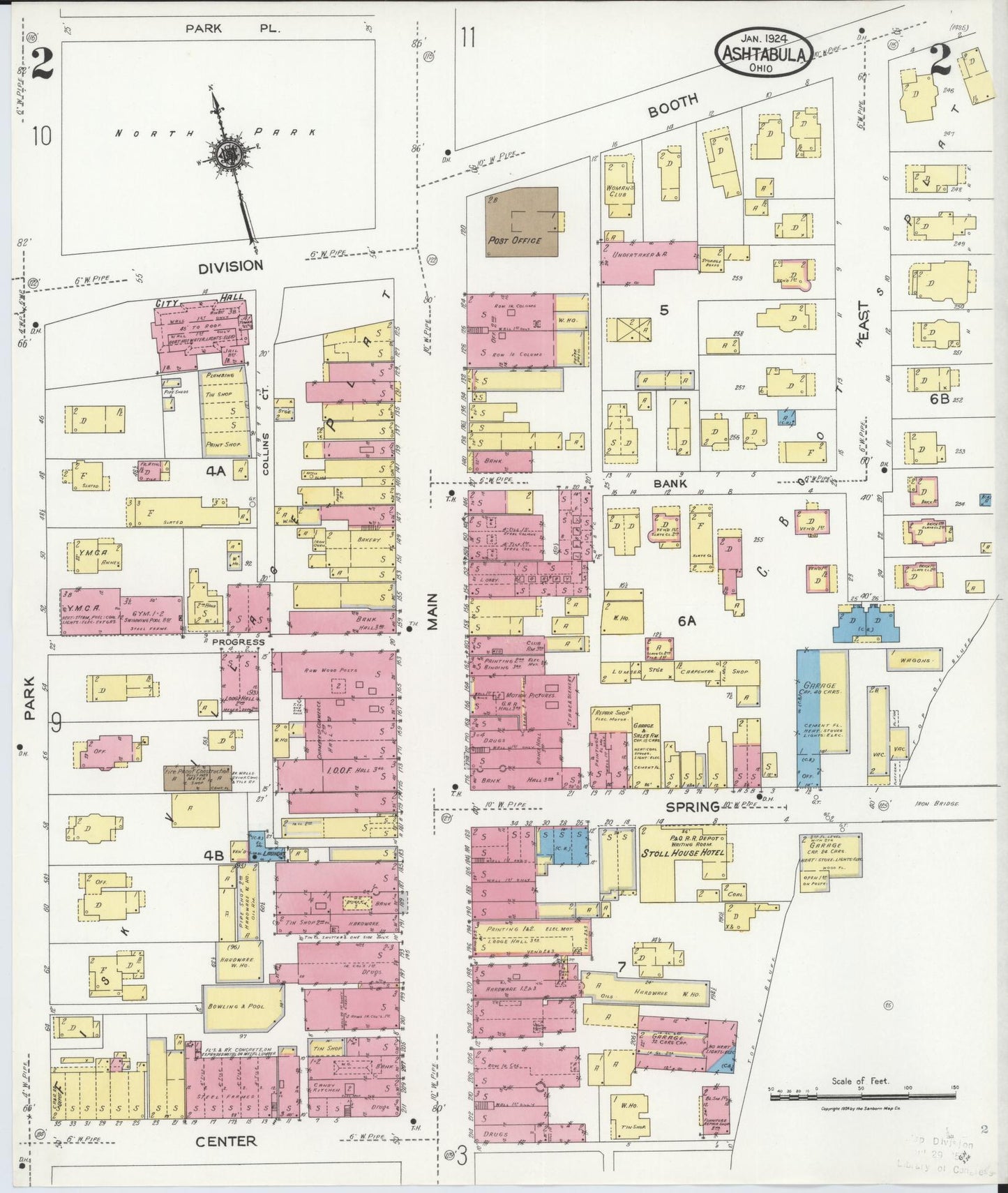 Sanborn Fire Insurance Map from Ashtabula, Ashtabula County, Ohio (1924), Sheet #0002 - Historic Sanborn Fire Insurance Map Print, vintage old map wall art, antique decor, genealogy gift, Ohio Ohio map