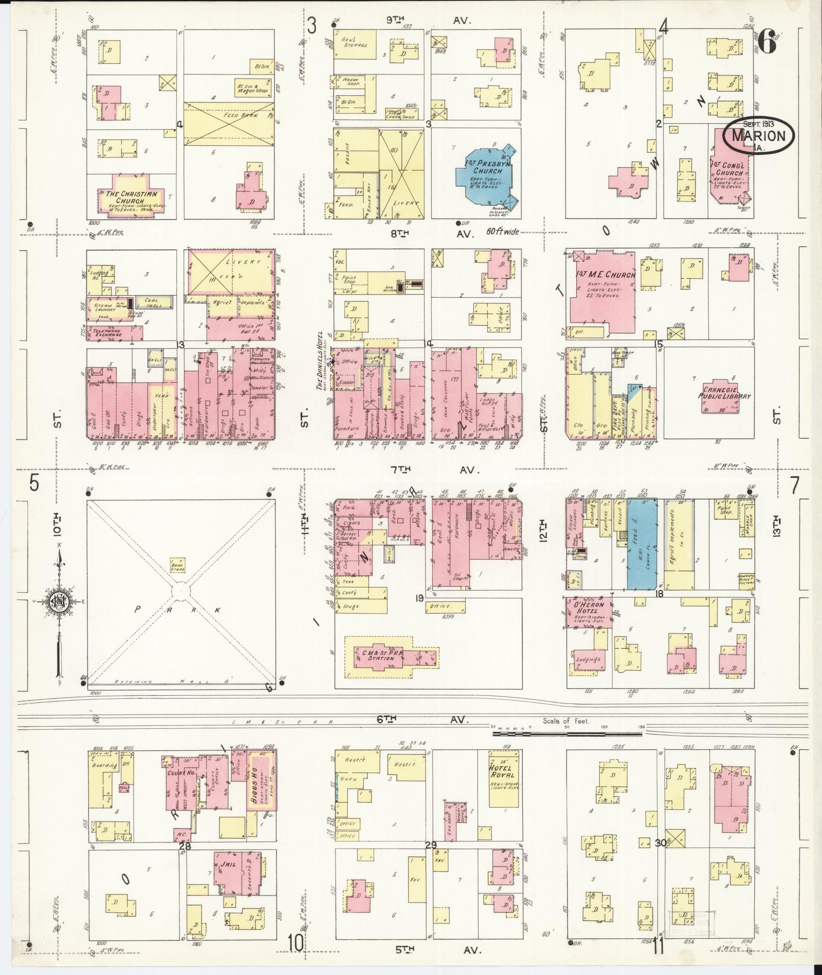 Sanborn Fire Insurance Map from Marion, Linn County, Iowa (1913), Sheet #0006 - Historic Sanborn Fire Insurance Map Print