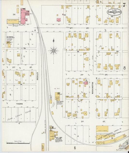 Sanborn Fire Insurance Map from North Manchester, Wabash County, Indiana (1900), Sheet #0007 - Historic Sanborn Fire Insurance Map Print, vintage old map wall art, antique decor, genealogy gift, Indiana Indiana map