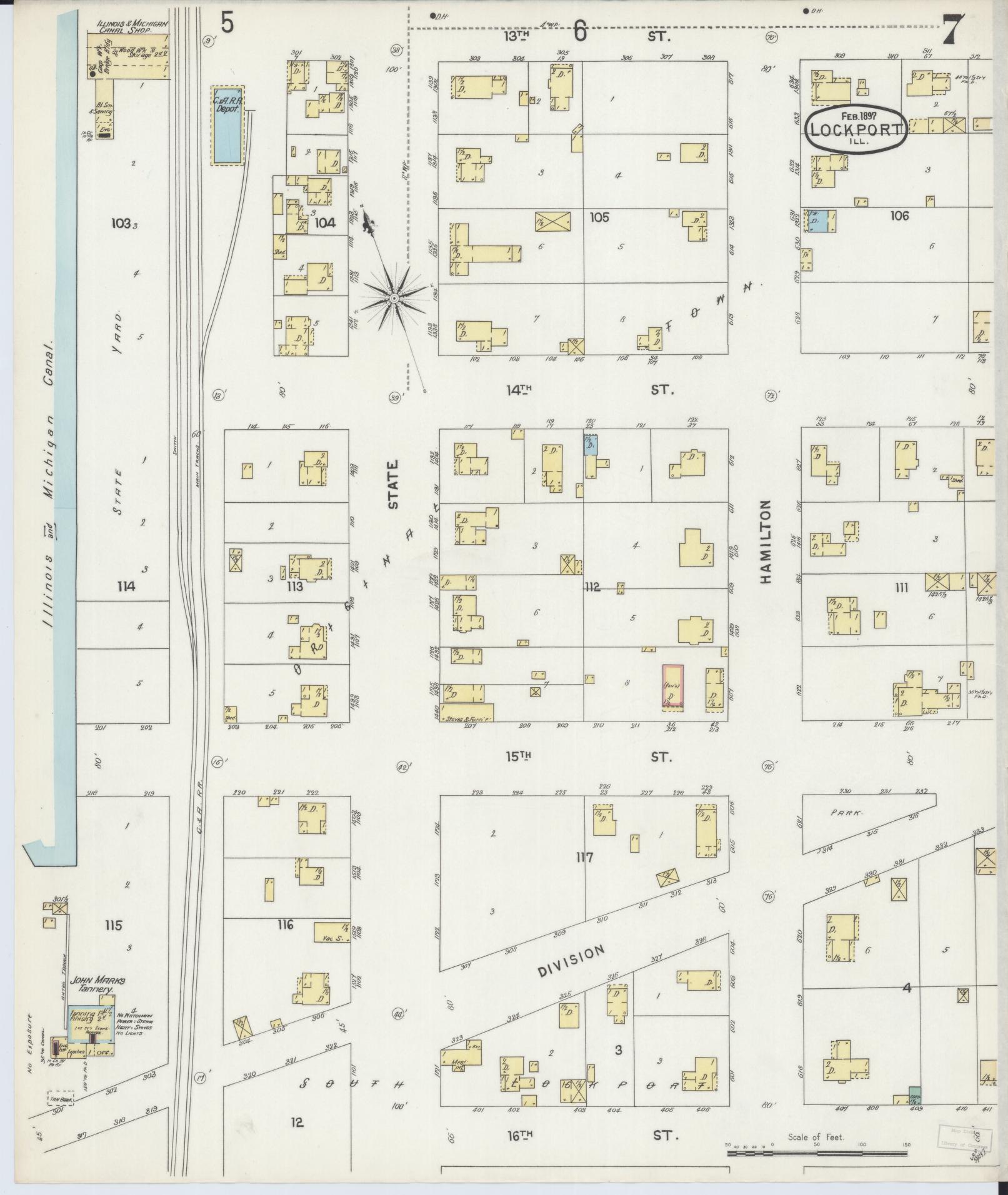 Sanborn Fire Insurance Map from Lockport, Will County, Illinois (1897), Sheet #0007 - Historic Sanborn Fire Insurance Map Print, vintage old map wall art, antique decor, genealogy gift, Illinois Illinois map