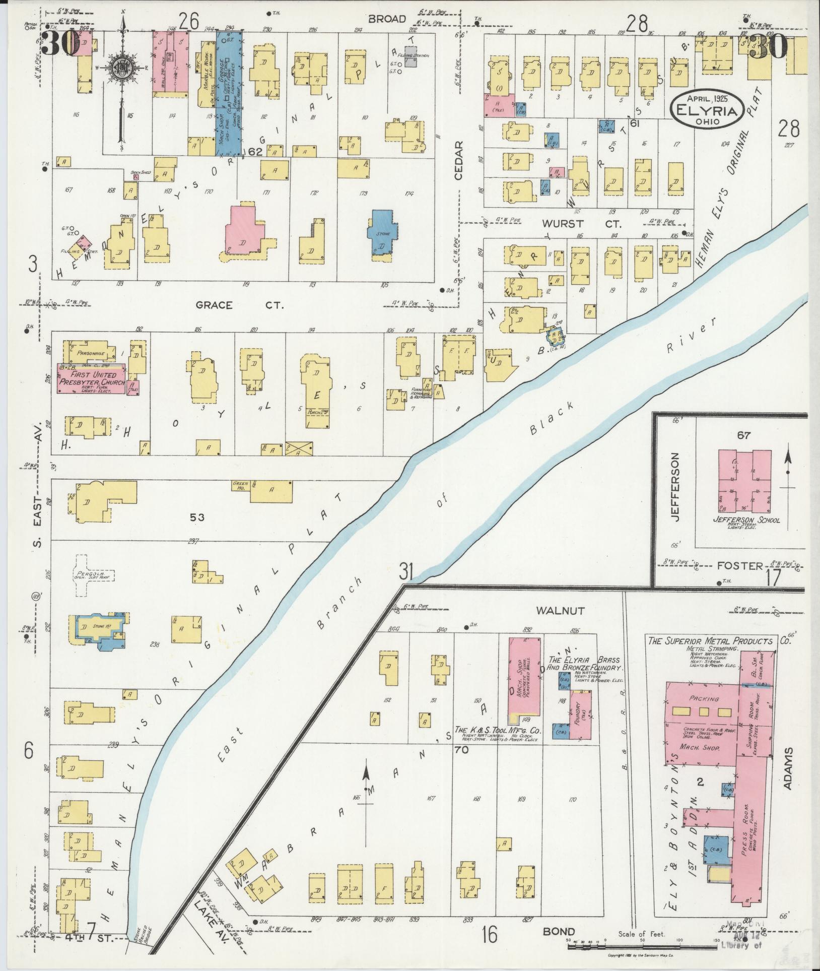 Sanborn Fire Insurance Map from Elyria, Lorain County, Ohio (1925), Sheet #0030 - Complete Map Set gallery image, historic Sanborn map, vintage wall art, Ohio Ohio