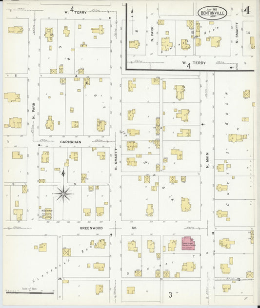 Sanborn Fire Insurance Map from Bentonville, Benton County, Arkansas (1908), Sheet #0004 - Historic Sanborn Fire Insurance Map Print, vintage old map wall art, antique decor, genealogy gift, Arkansas Arkansas map
