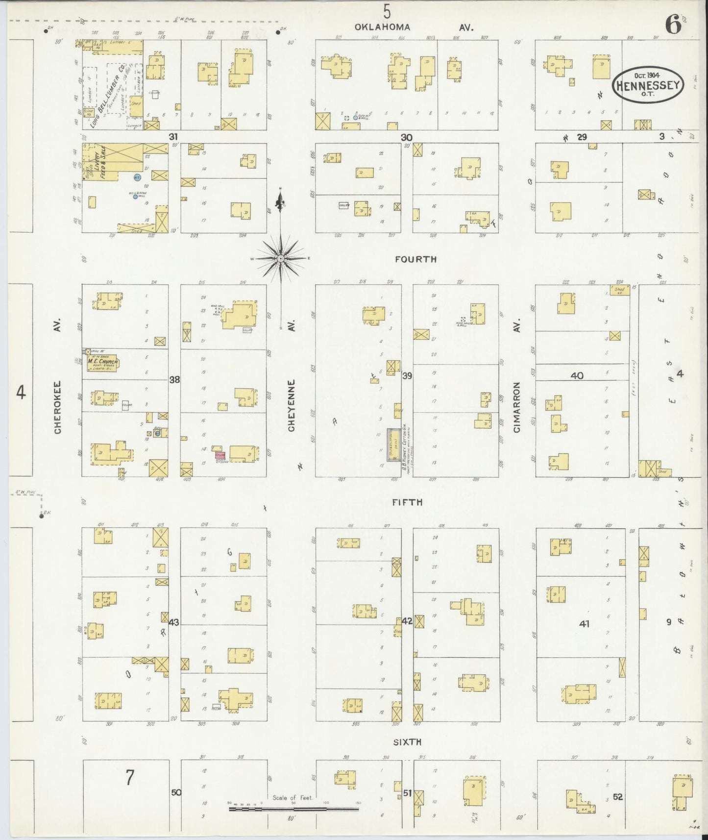 Sanborn Fire Insurance Map from Hennessey, Kingfisher County, Oklahoma (1904), Sheet #0006 - Complete Map Set gallery image, historic Sanborn map, vintage wall art, Oklahoma Oklahoma