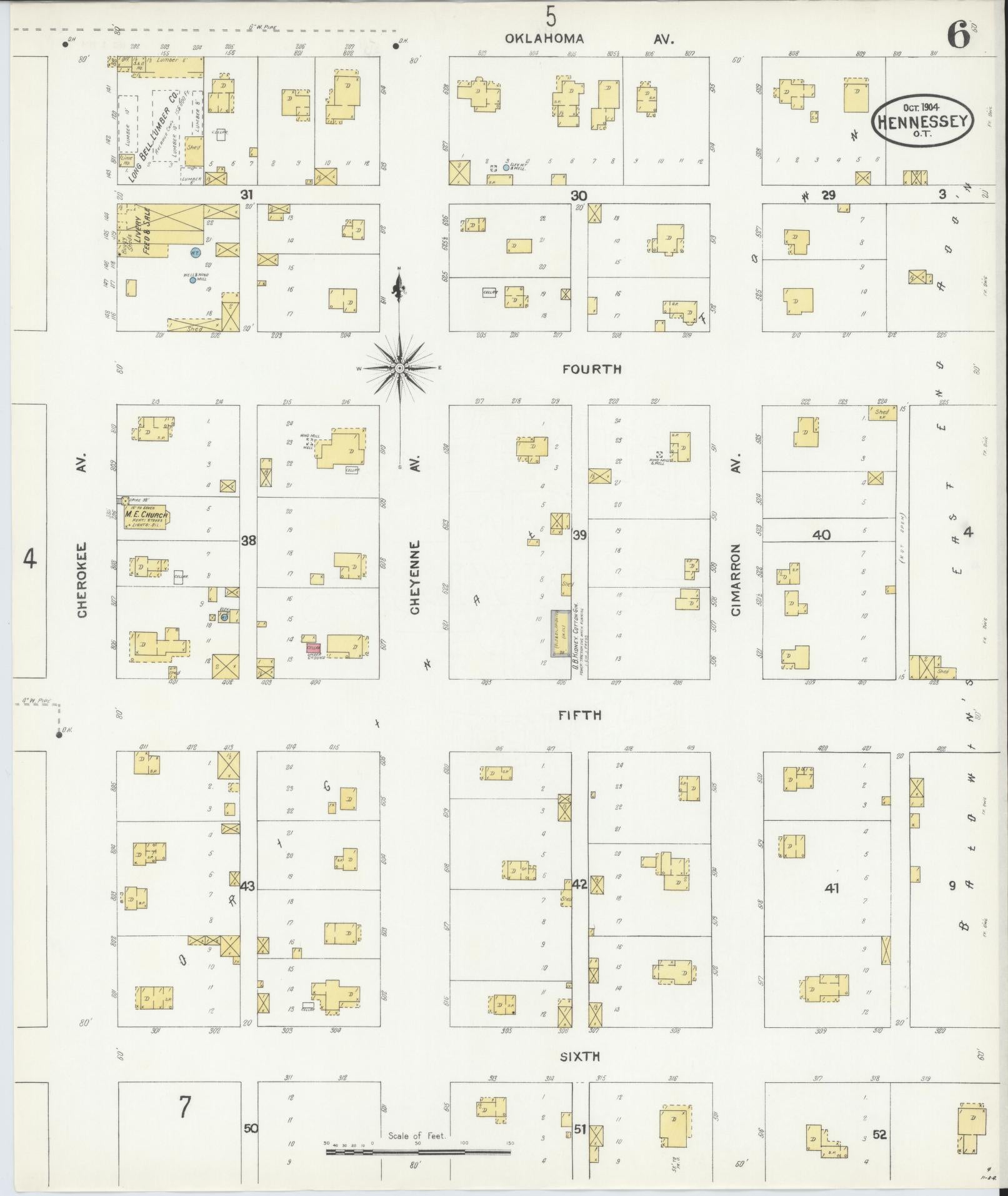 Sanborn Fire Insurance Map from Hennessey, Kingfisher County, Oklahoma (1904), Sheet #0006 - Complete Map Set gallery image, historic Sanborn map, vintage wall art, Oklahoma Oklahoma