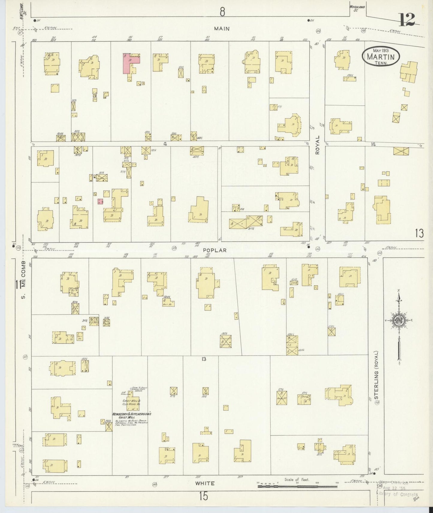 Sanborn Fire Insurance Map from Martin, Weakley County, Tennessee (1913), Sheet #0012 - Historic Sanborn Fire Insurance Map Print, vintage old map wall art, antique decor, genealogy gift, Tennessee Tennessee map