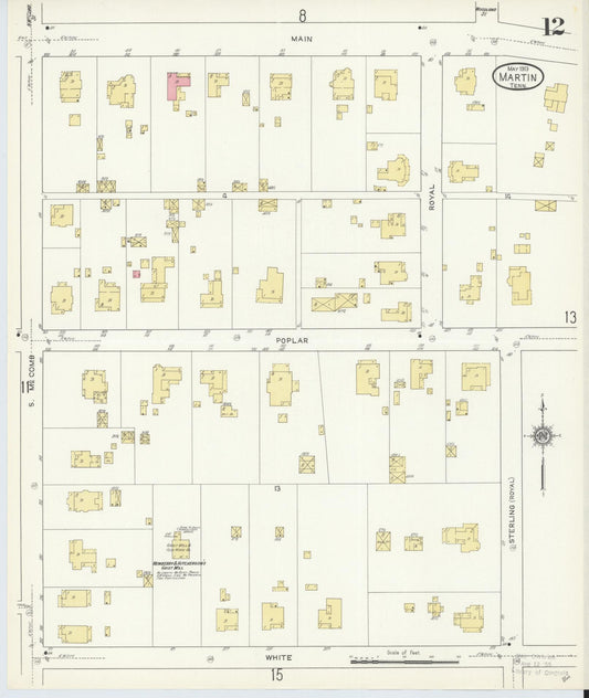 Sanborn Fire Insurance Map from Martin, Weakley County, Tennessee (1913), Sheet #0012 - Historic Sanborn Fire Insurance Map Print, vintage old map wall art, antique decor, genealogy gift, Tennessee Tennessee map