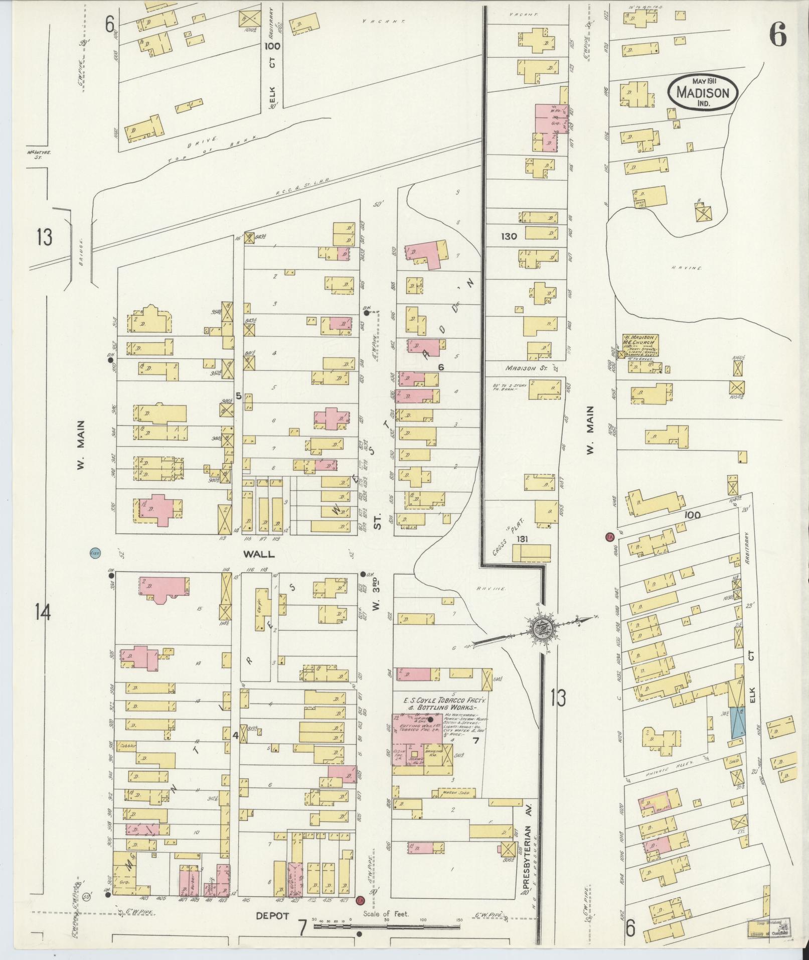 Sanborn Fire Insurance Map from Madison, Jefferson County, Indiana (1911), Sheet #0006 - Complete Map Set gallery image, historic Sanborn map, vintage wall art, Indiana Indiana