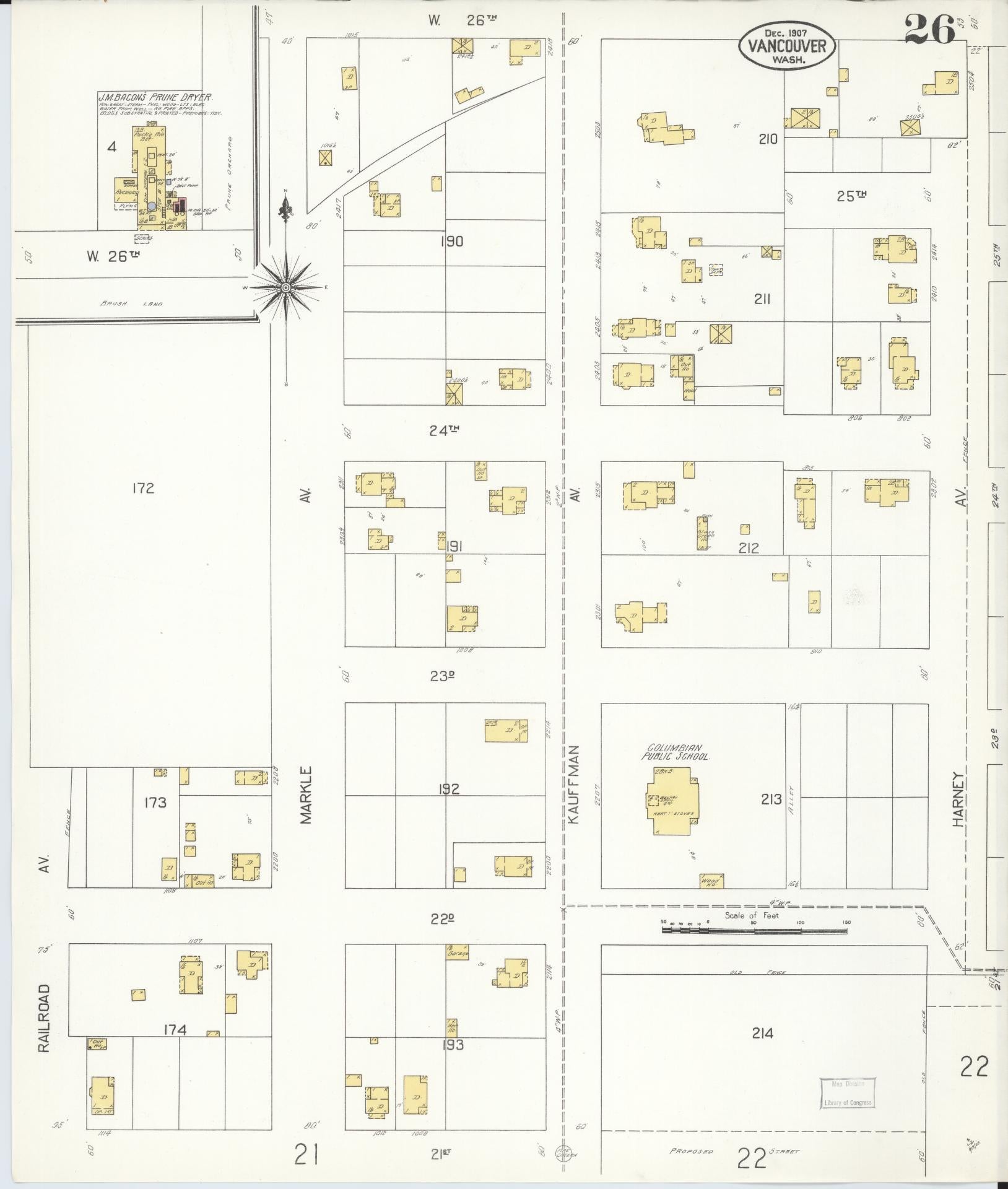 Sanborn Fire Insurance Map from Vancouver, Clark County, Washington (1907), Sheet #0026 - Complete Map Set gallery image, historic Sanborn map, vintage wall art, Washington Washington