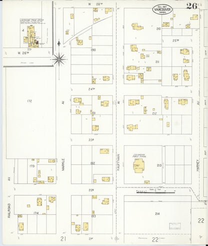 Sanborn Fire Insurance Map from Vancouver, Clark County, Washington (1907), Sheet #0026 - Complete Map Set gallery image, historic Sanborn map, vintage wall art, Washington Washington